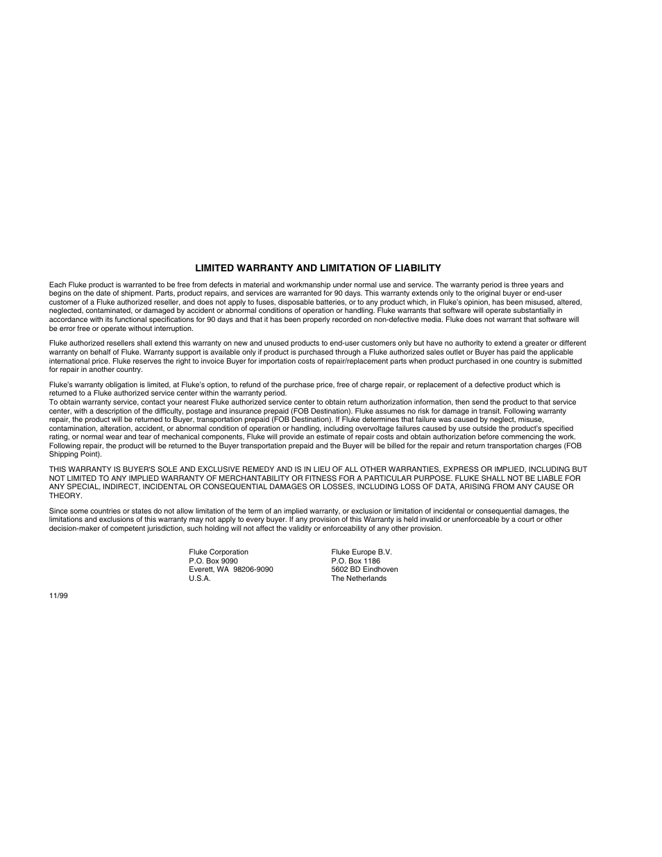 Limited warranty and limitation of liability | Fluke 725 User Manual | Page 2 / 72