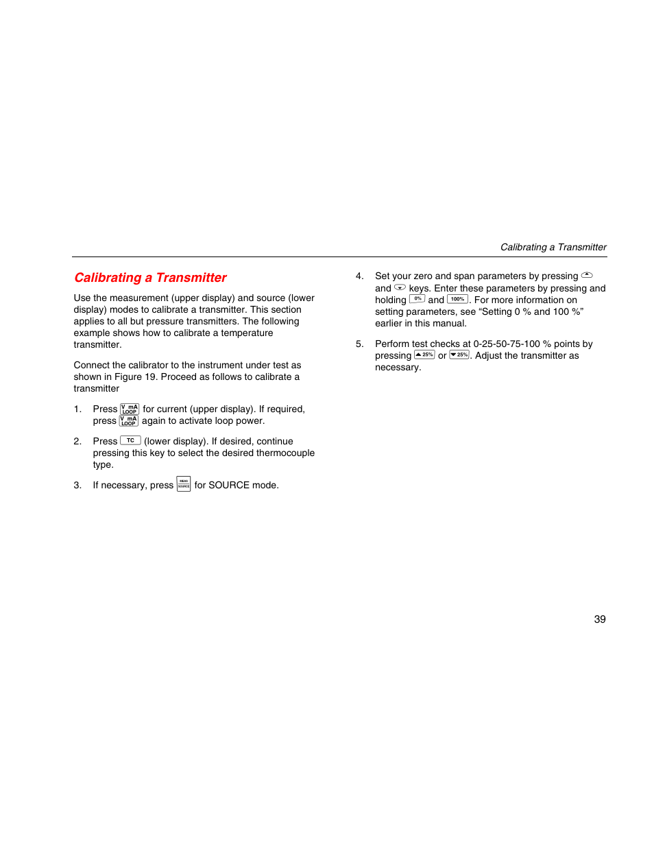 Calibrating a transmitter | Fluke 725 User Manual | Page 49 / 72