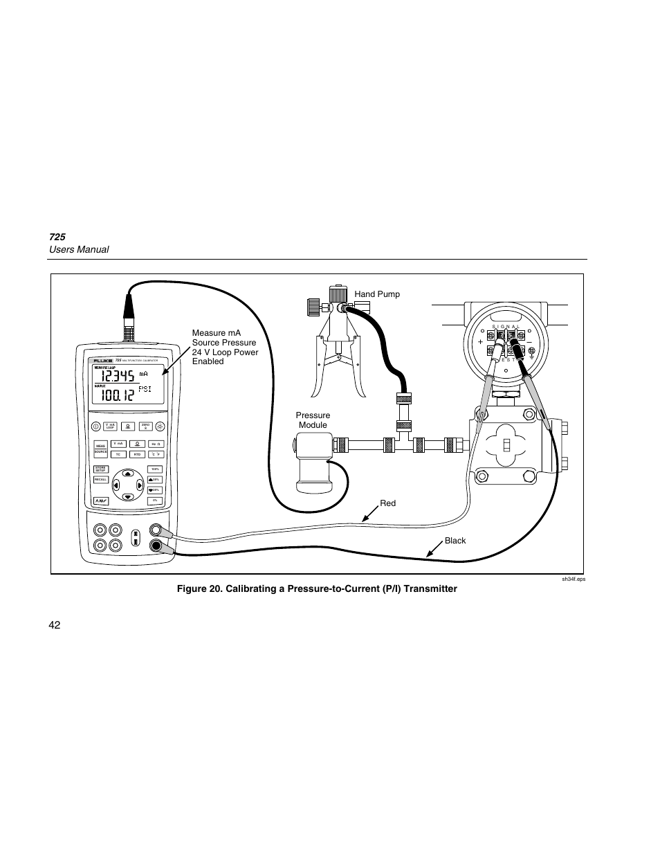 725 users manual, Hand pump | Fluke 725 User Manual | Page 52 / 72