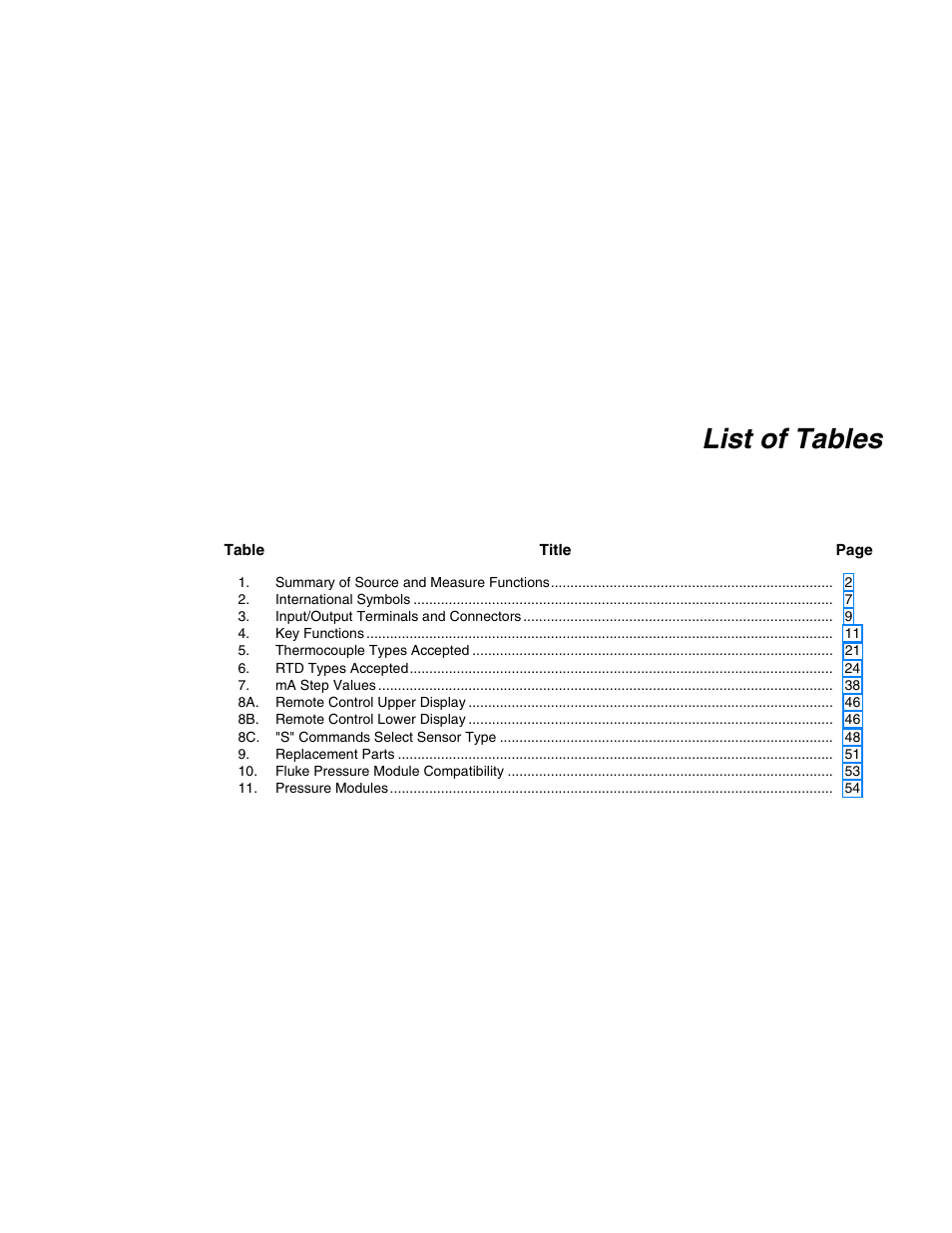 List of tables | Fluke 725 User Manual | Page 7 / 72