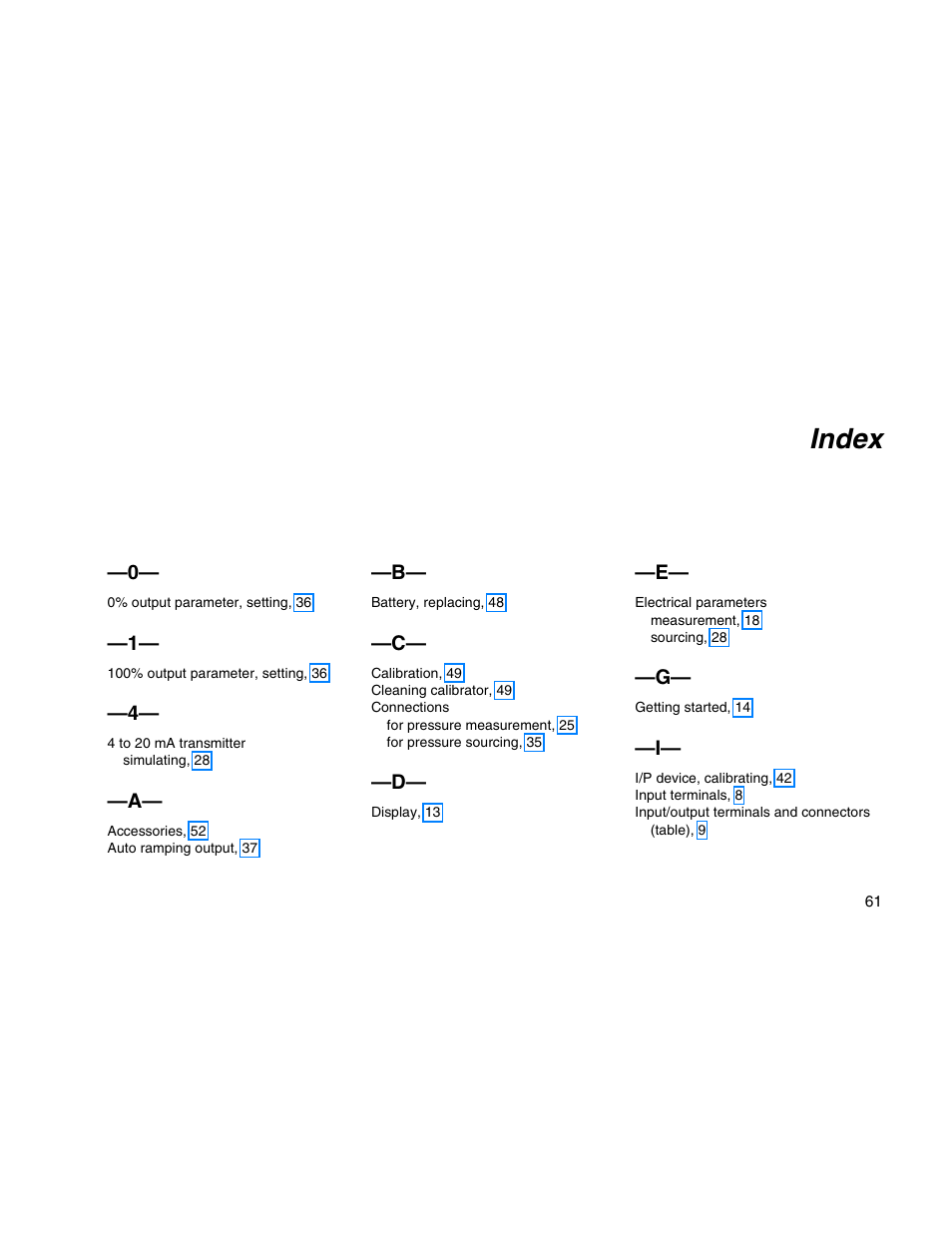 Index | Fluke 725 User Manual | Page 71 / 72