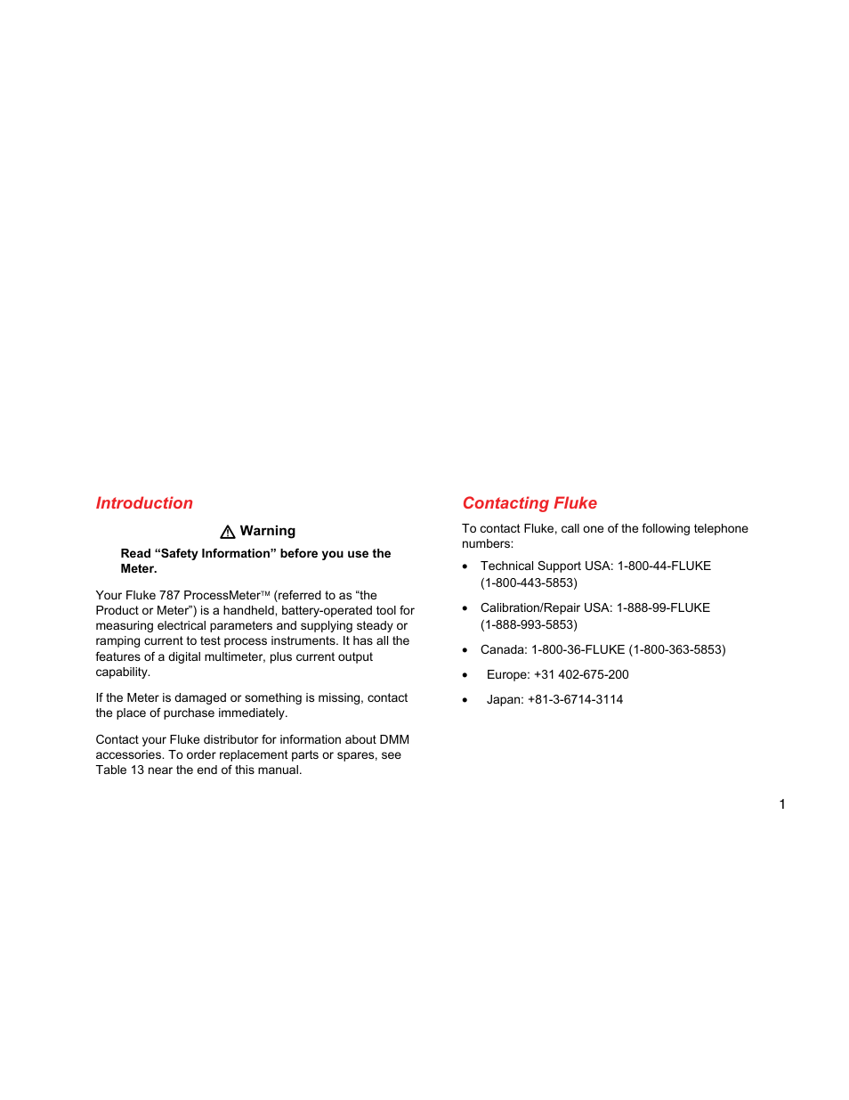 Introduction, Contacting fluke | Fluke 787 User Manual | Page 9 / 52