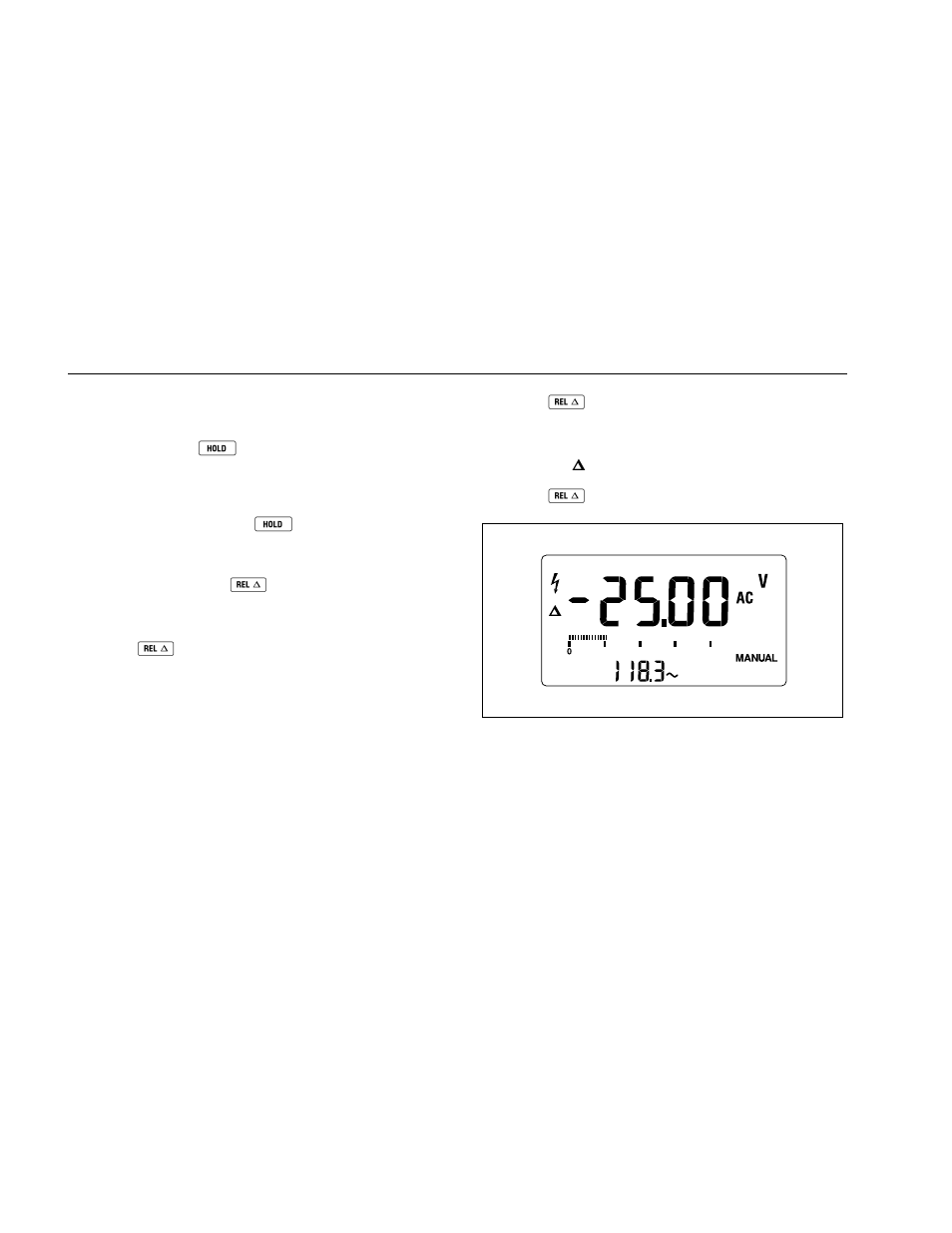 Using hold with min max or fast mn mx, Using relative mode (rel) | Fluke 189 User Manual | Page 36 / 96