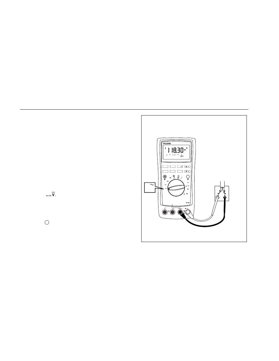 Measuring ac voltage, Figure 3-1. ac voltage measurement, Switch box | Fluke 189 User Manual | Page 38 / 96