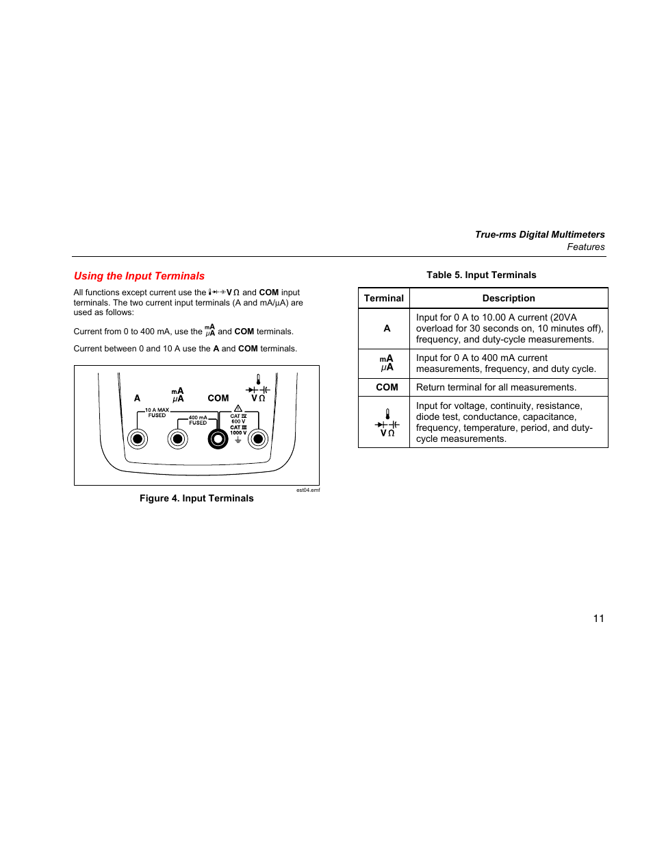 Using the input terminals | Fluke 289 User Manual | Page 21 / 88