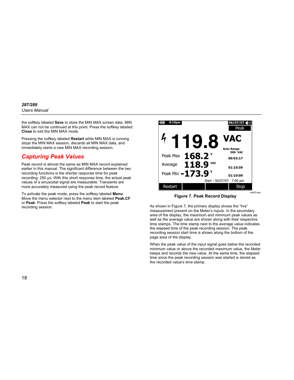 Capturing peak values | Fluke 289 User Manual | Page 28 / 88