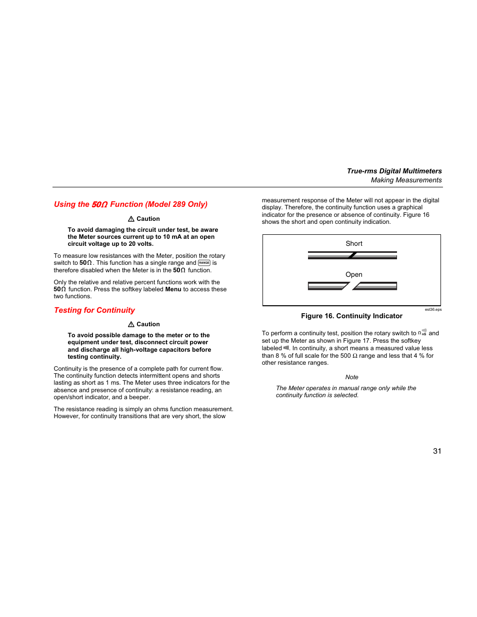 Using the ( function (model 289 only), Testing for continuity | Fluke 289 User Manual | Page 41 / 88