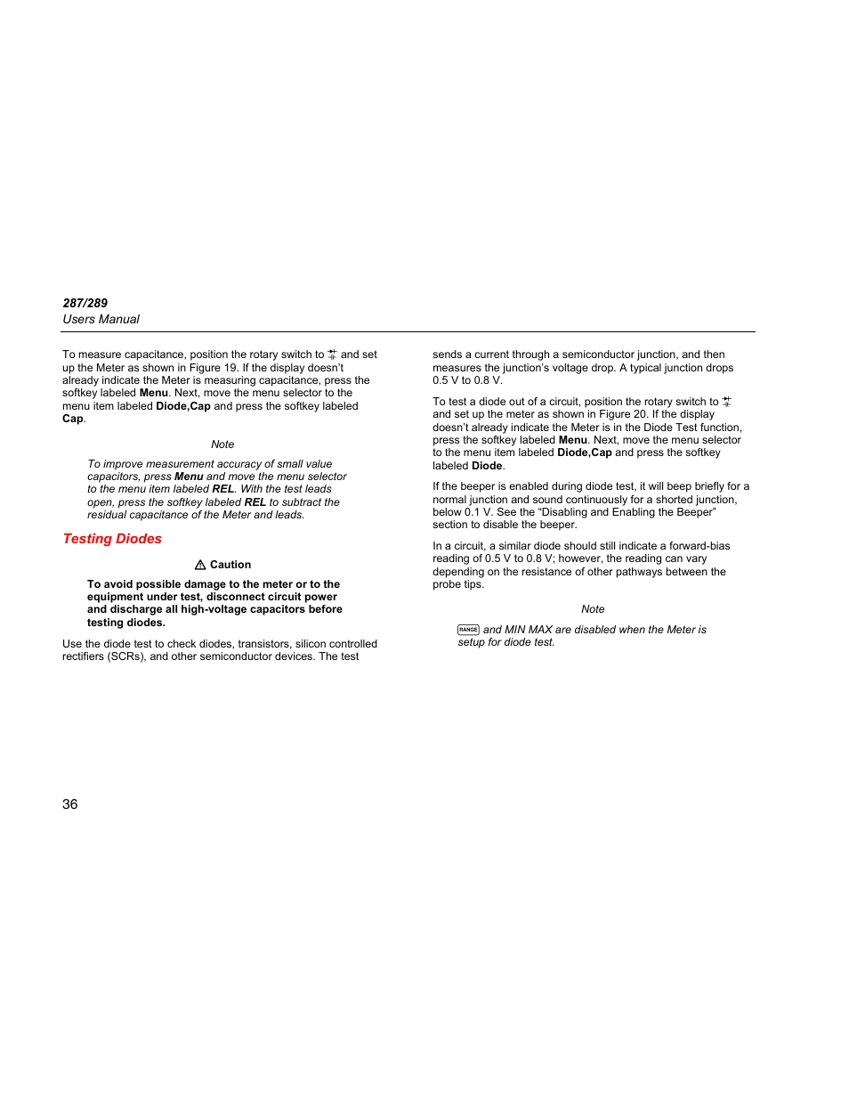 Testing diodes | Fluke 289 User Manual | Page 46 / 88