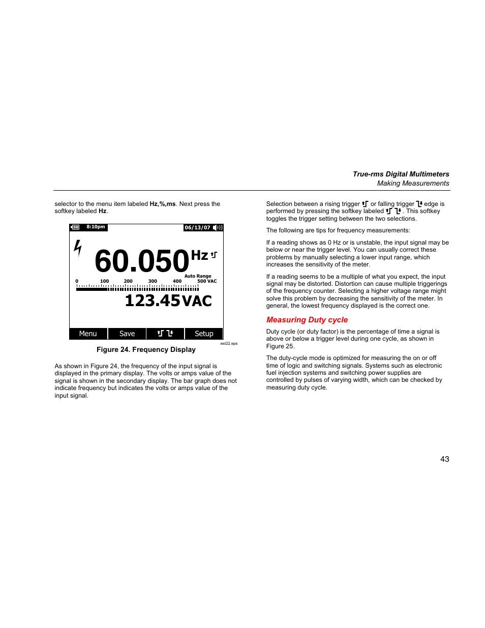 Measuring duty cycle | Fluke 289 User Manual | Page 53 / 88