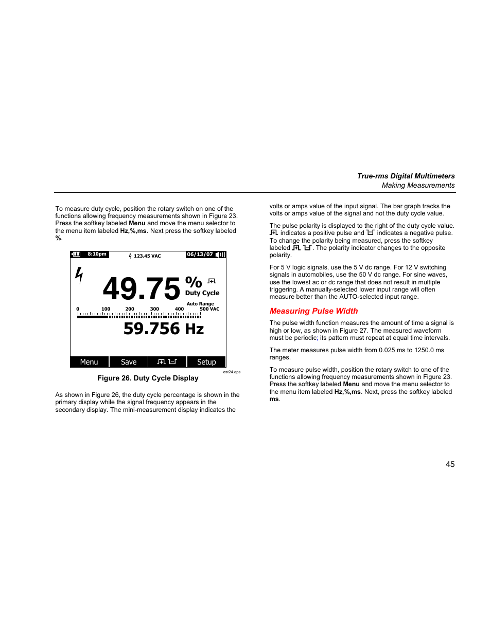 Measuring pulse width | Fluke 289 User Manual | Page 55 / 88