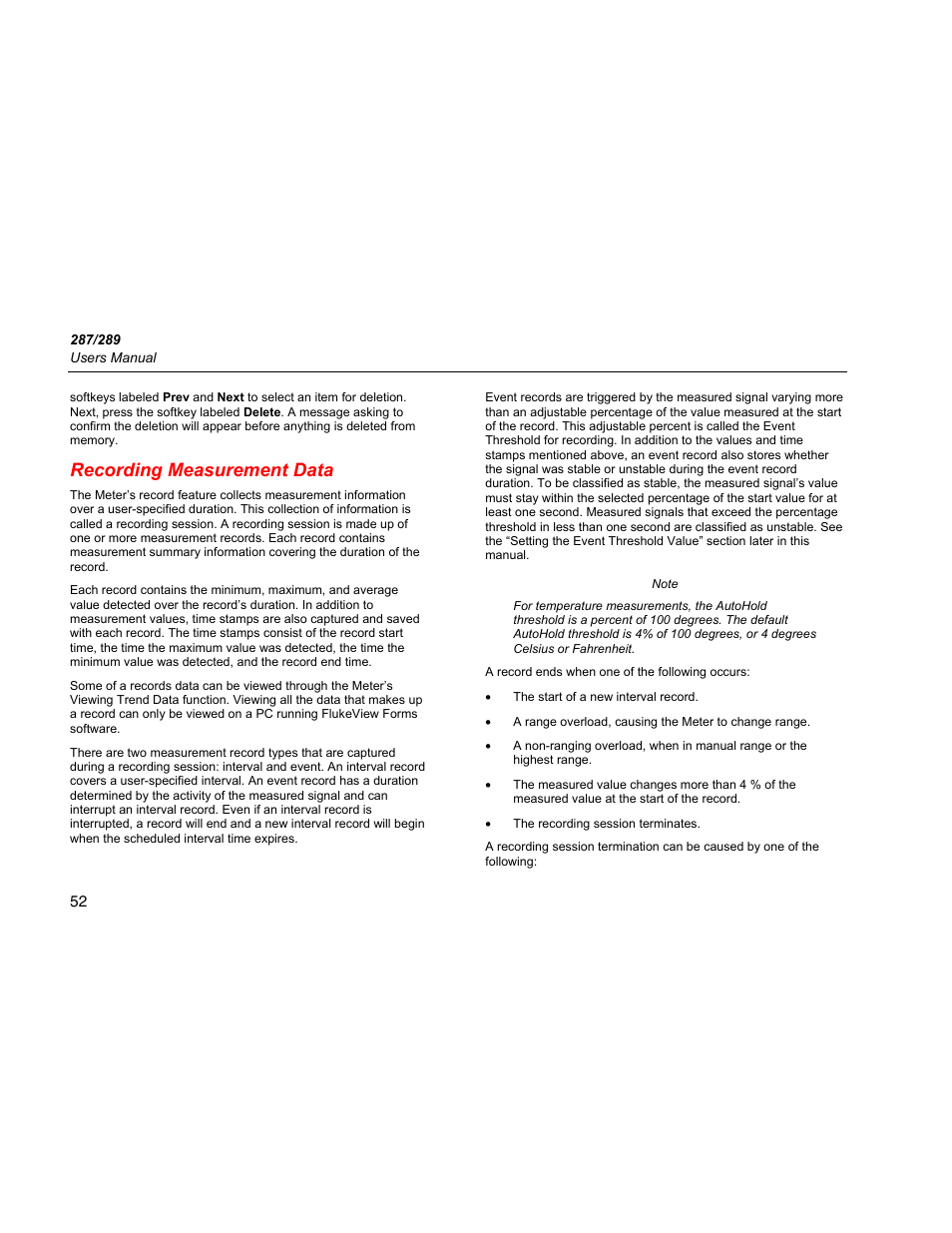 Recording measurement data | Fluke 289 User Manual | Page 62 / 88