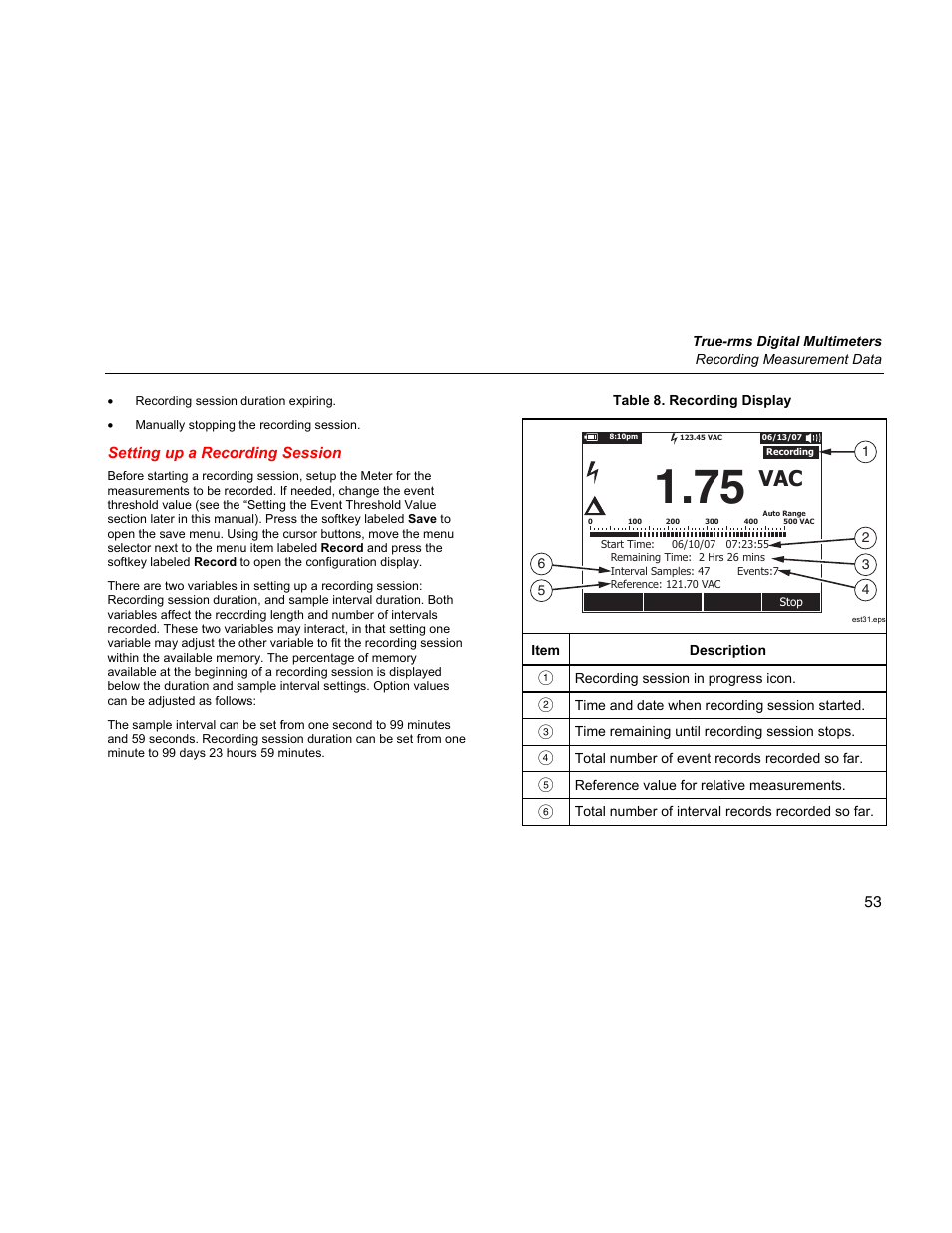 Setting up a recording session | Fluke 289 User Manual | Page 63 / 88