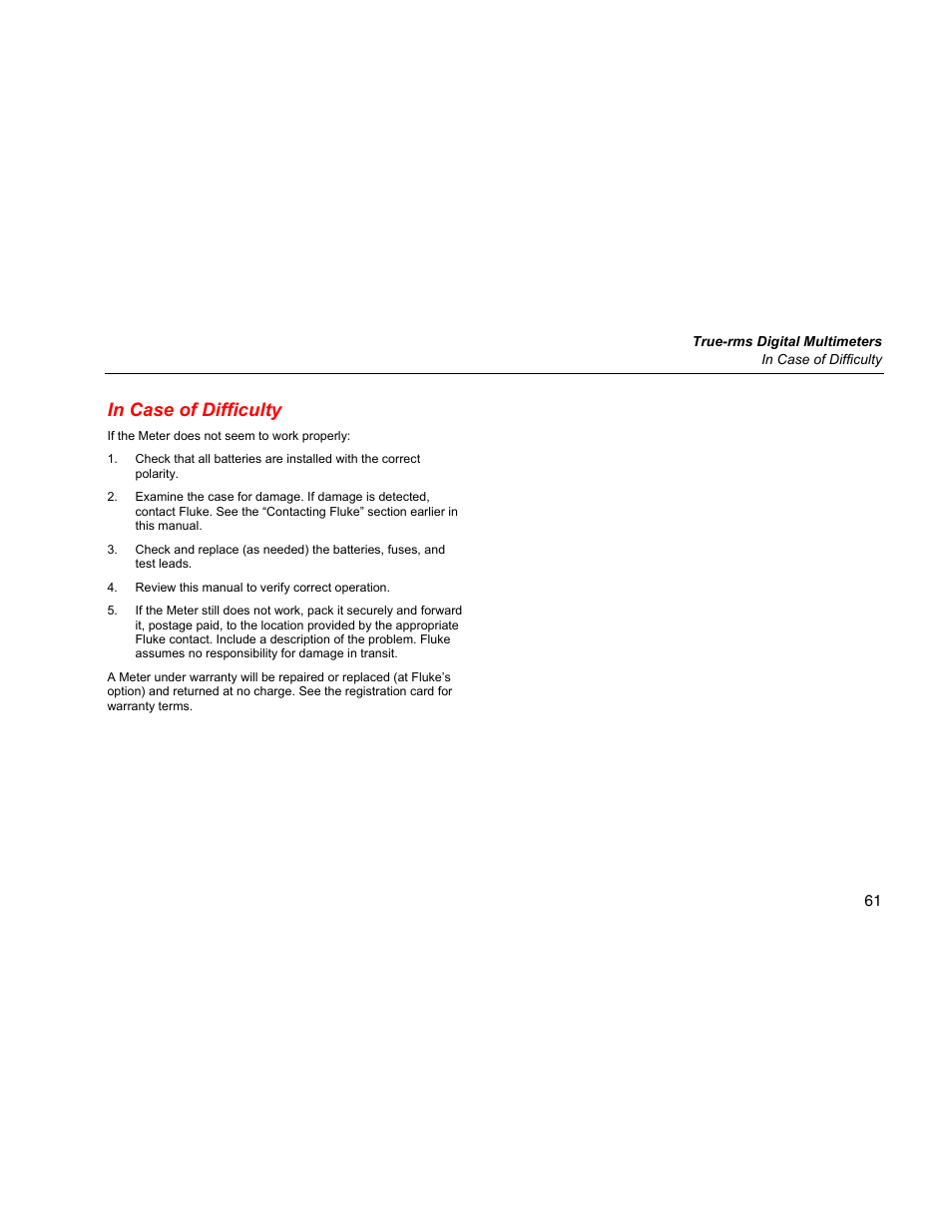 In case of difficulty | Fluke 289 User Manual | Page 71 / 88