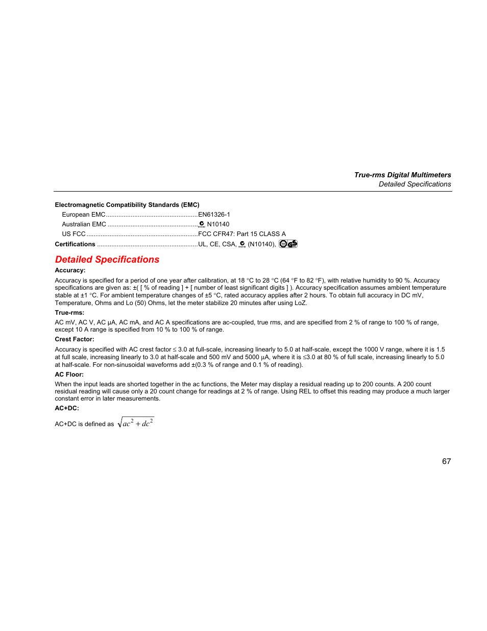 Detailed specifications | Fluke 289 User Manual | Page 77 / 88