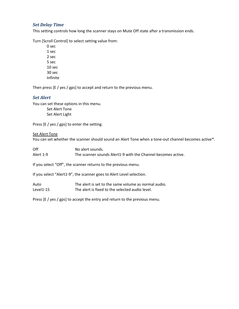 Set delay time, Set alert | Uniden BCD396XT User Manual | Page 100 / 273