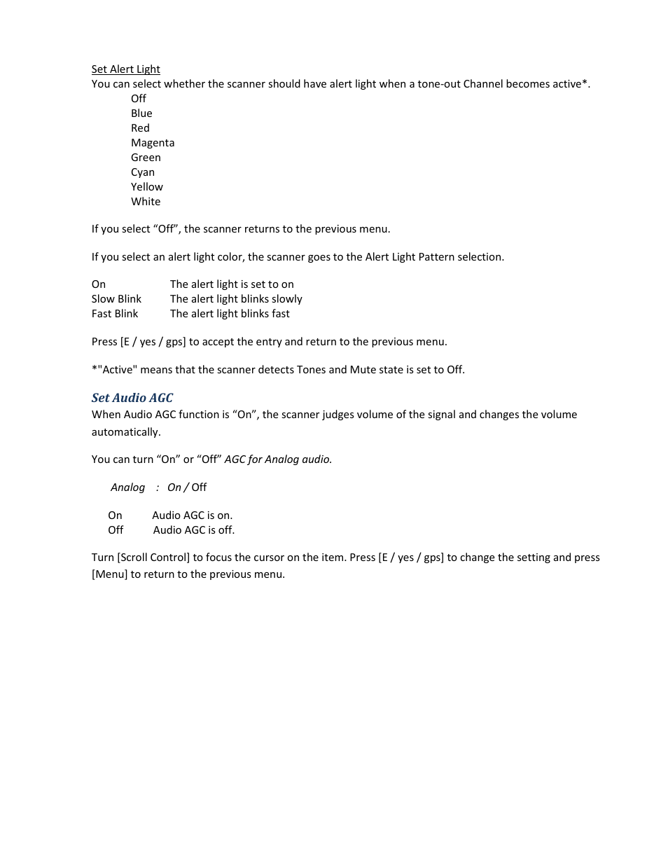 Set audio agc | Uniden BCD396XT User Manual | Page 101 / 273