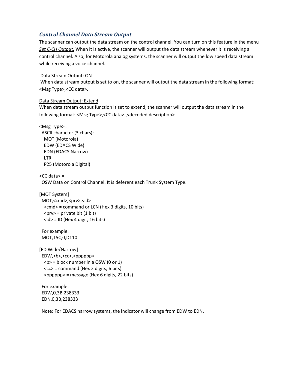 Control channel data stream output | Uniden BCD396XT User Manual | Page 121 / 273