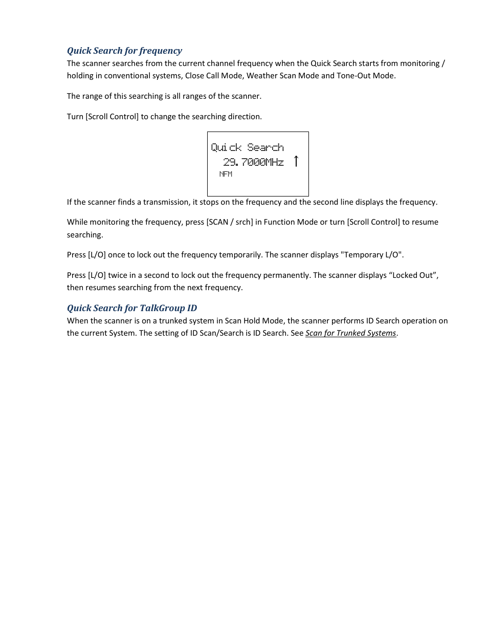 Quick search for frequency, Quick search for talkgroup id | Uniden BCD396XT User Manual | Page 150 / 273