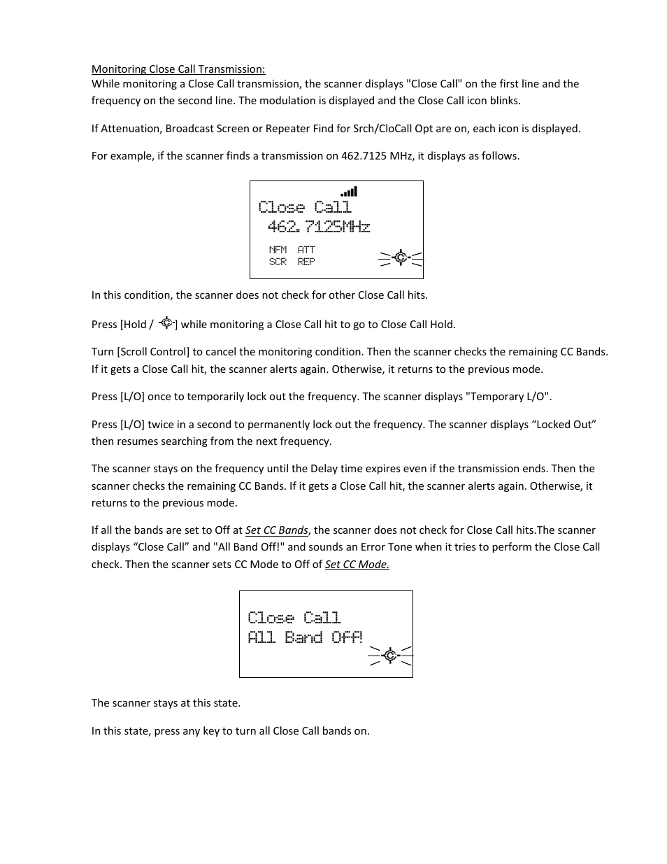 Close call all band off | Uniden BCD396XT User Manual | Page 159 / 273