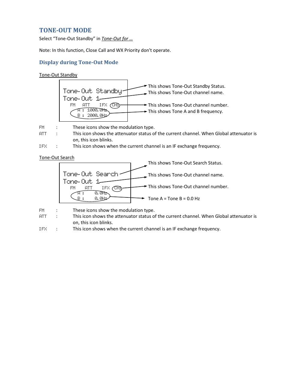 Tone-out mode, Display during tone-out mode, Tone- out search tone- out 1 | Tone- out standby tone- out 1 | Uniden BCD396XT User Manual | Page 172 / 273