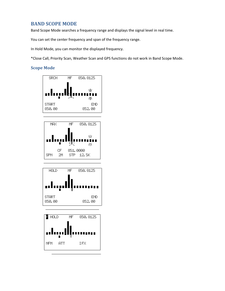 Band scope mode, Scope mode | Uniden BCD396XT User Manual | Page 189 / 273
