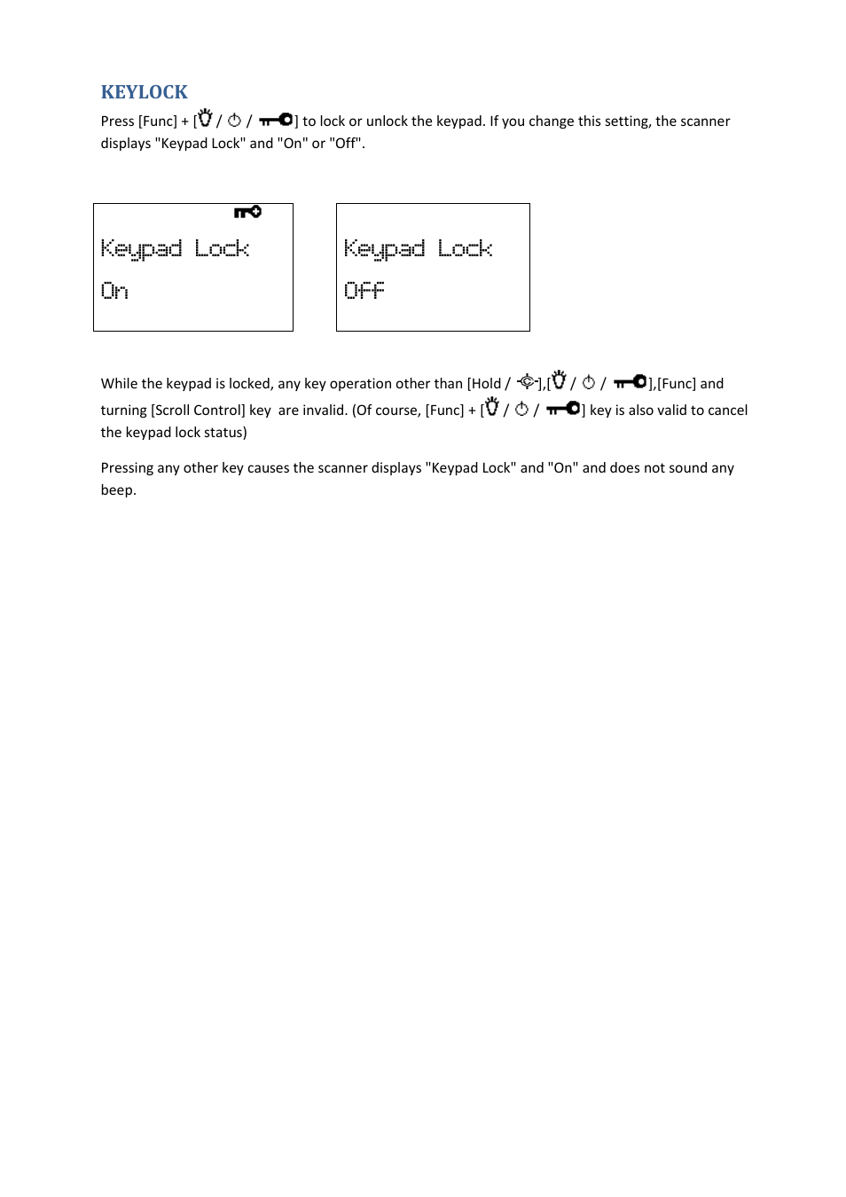 Keylock, Keypad lock on, Keypad lock off | Uniden BCD396XT User Manual | Page 198 / 273