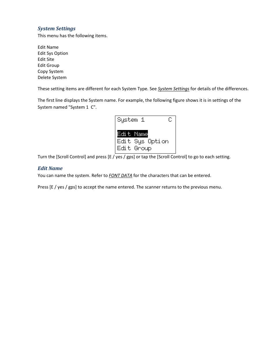 System settings, Edit name | Uniden BCD396XT User Manual | Page 34 / 273