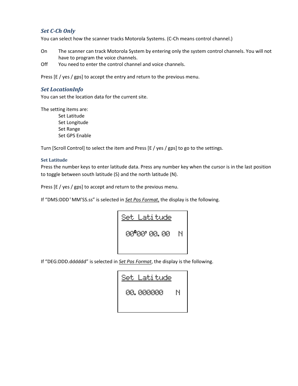 Set c-ch only, Set locationinfo, Set latitude | Uniden BCD396XT User Manual | Page 52 / 273