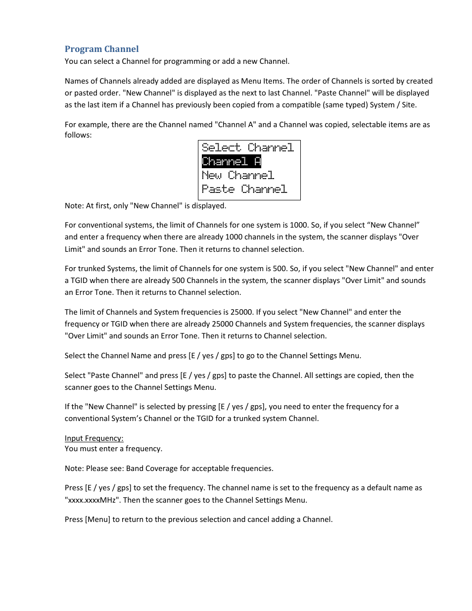 Program channel, Select channel channel a new channel paste channel | Uniden BCD396XT User Manual | Page 59 / 273