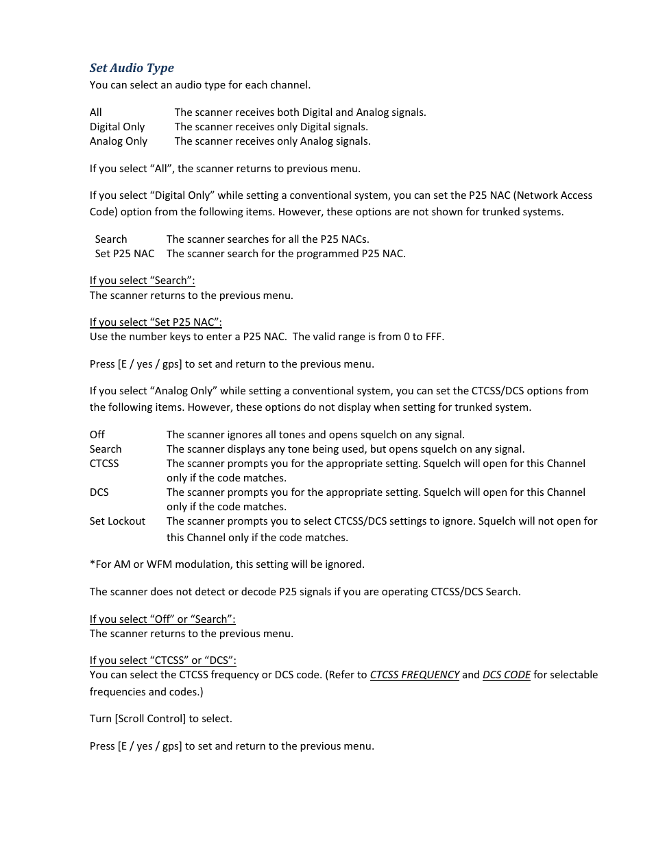 Set audio type | Uniden BCD396XT User Manual | Page 63 / 273