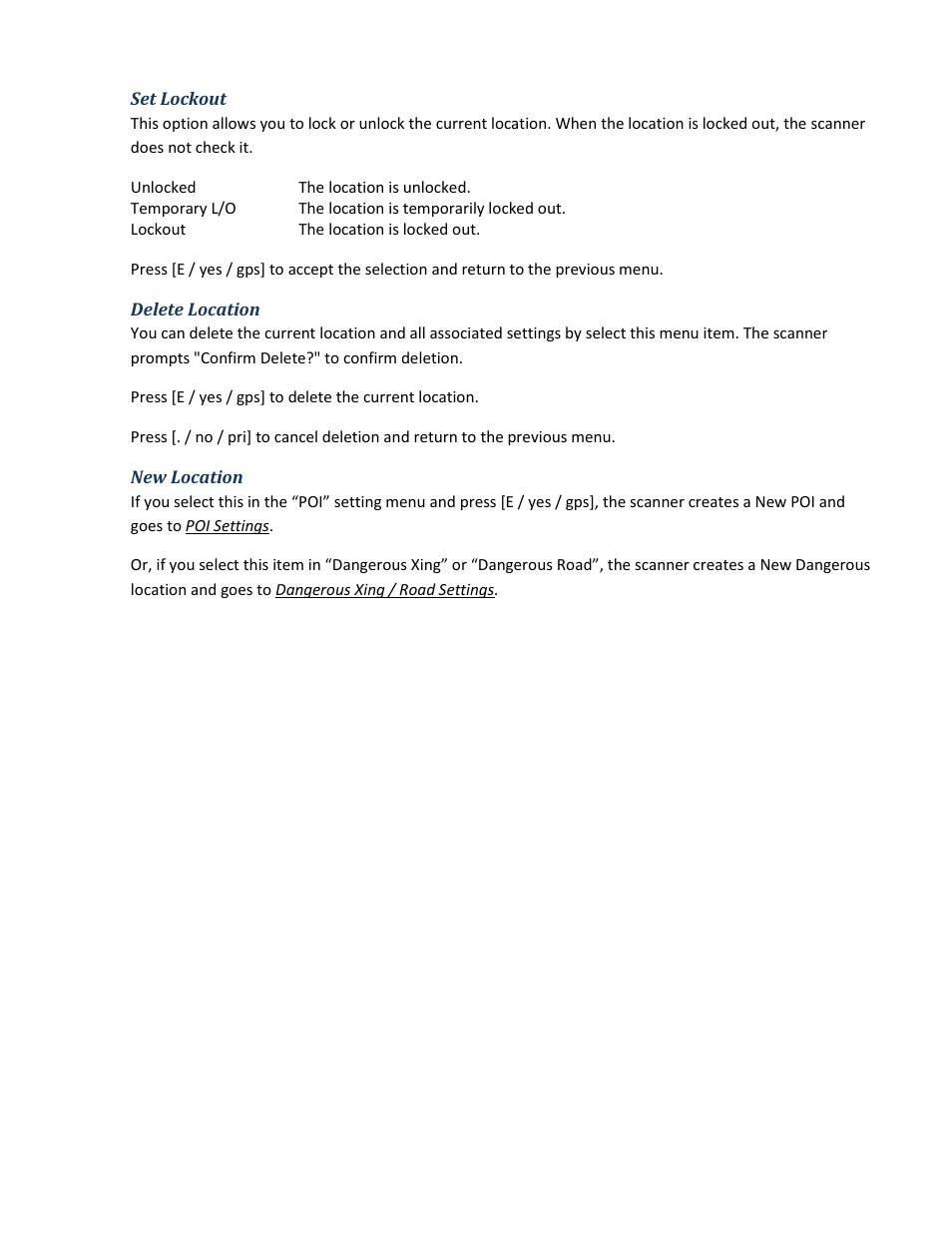 Set lockout, Delete location, New location | Uniden BCD396XT User Manual | Page 71 / 273