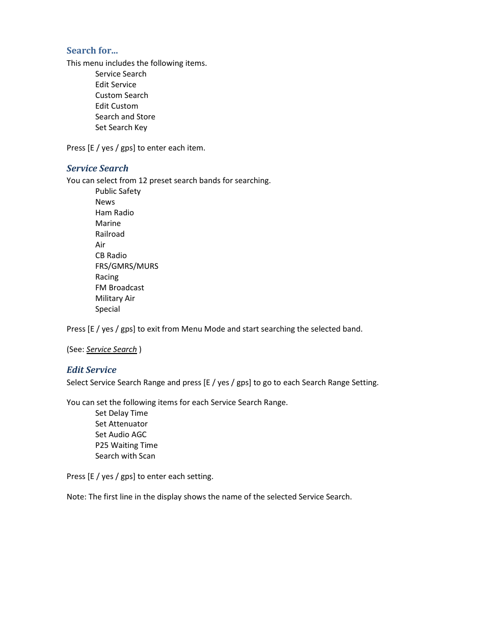 Search for, Service search, Edit service | Uniden BCD396XT User Manual | Page 78 / 273