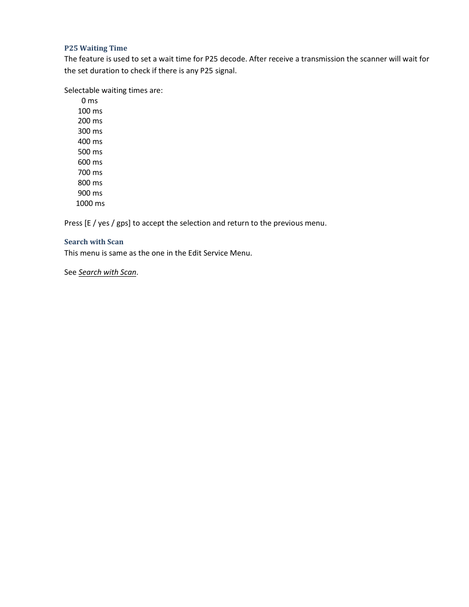 P25 waiting time, Search with scan | Uniden BCD396XT User Manual | Page 85 / 273