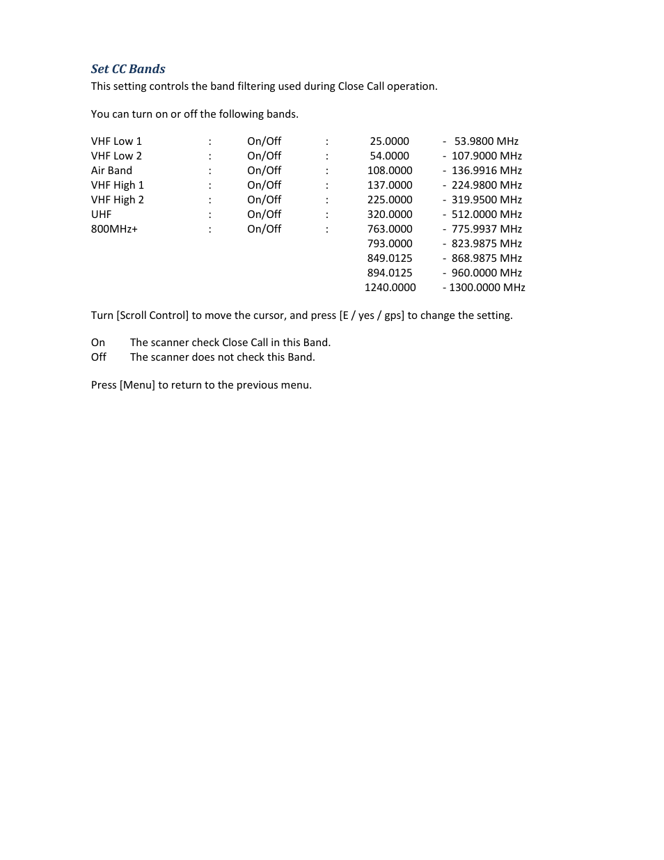 Set cc bands | Uniden BCD396XT User Manual | Page 93 / 273