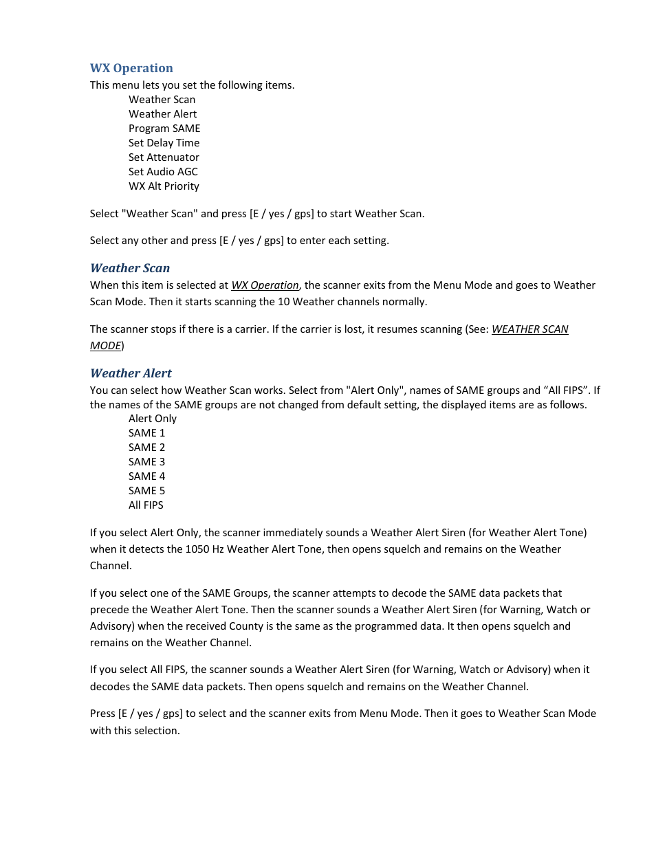 Wx operation, Weather scan, Weather alert | Uniden BCD396XT User Manual | Page 95 / 273