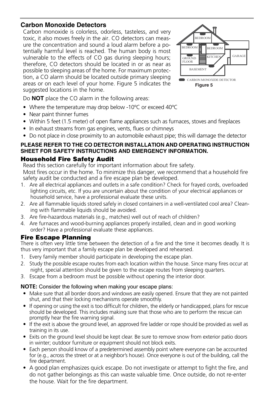 Carbon monoxide detectors, Household fire safety audit, Fire escape planning | DSC POWERSERIES PC1616 User Manual | Page 22 / 24