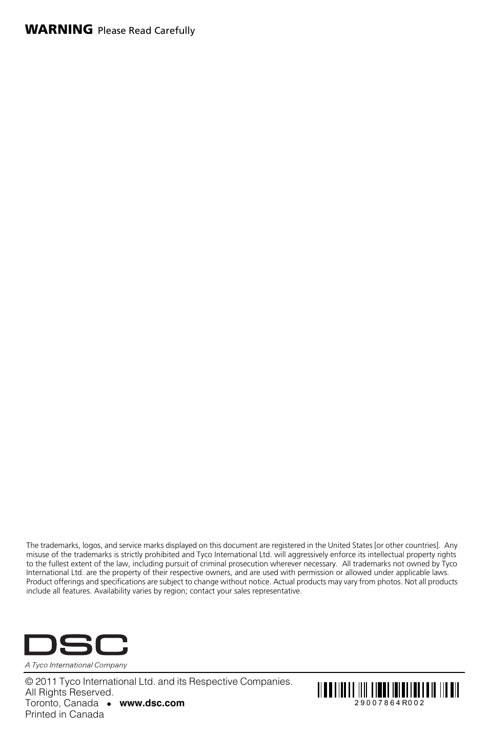 Warning | DSC POWERSERIES PC1616 User Manual | Page 24 / 24