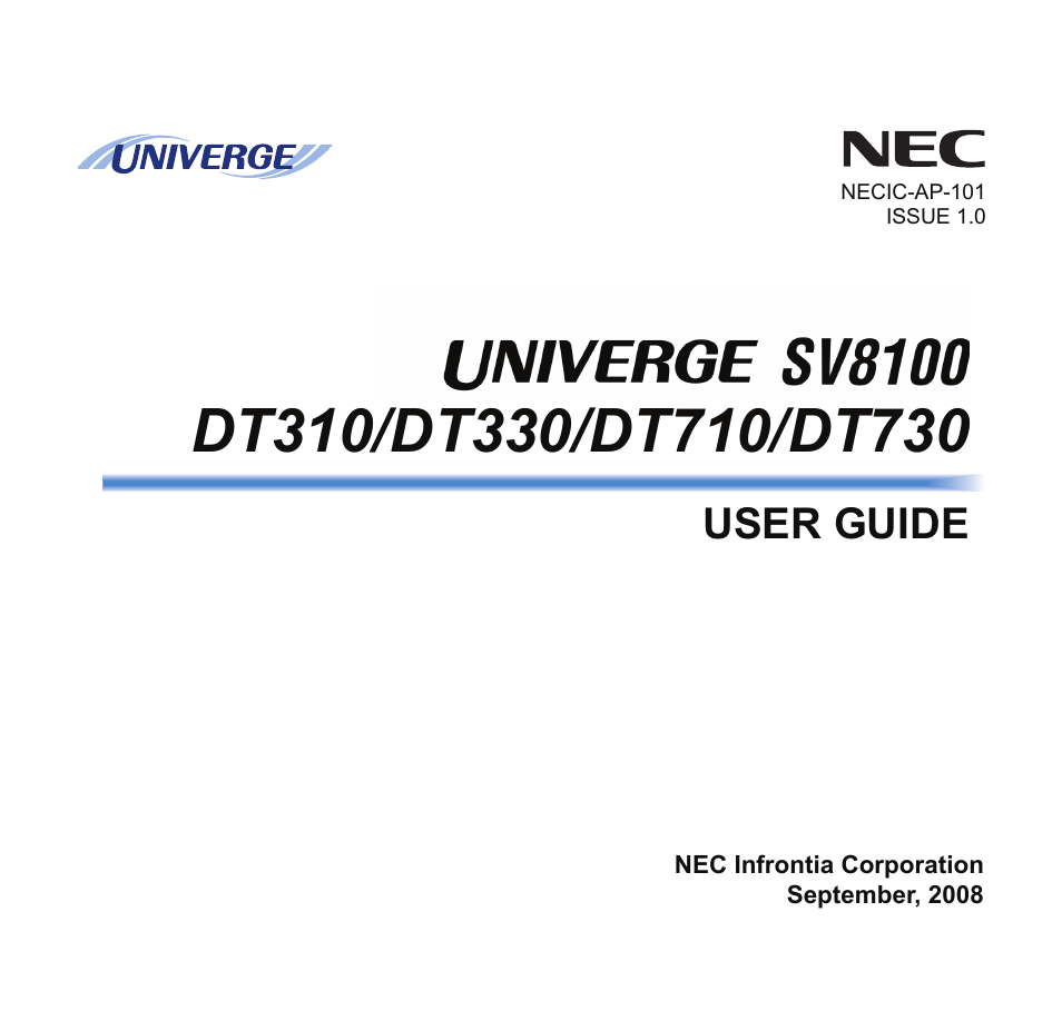 NEC SV8100 User Manual | 69 pages