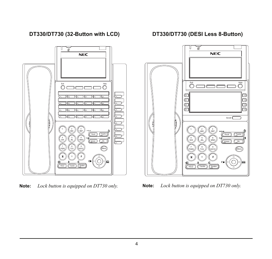 Lock button is equipped on dt730 only | NEC SV8100 User Manual | Page 10 / 69