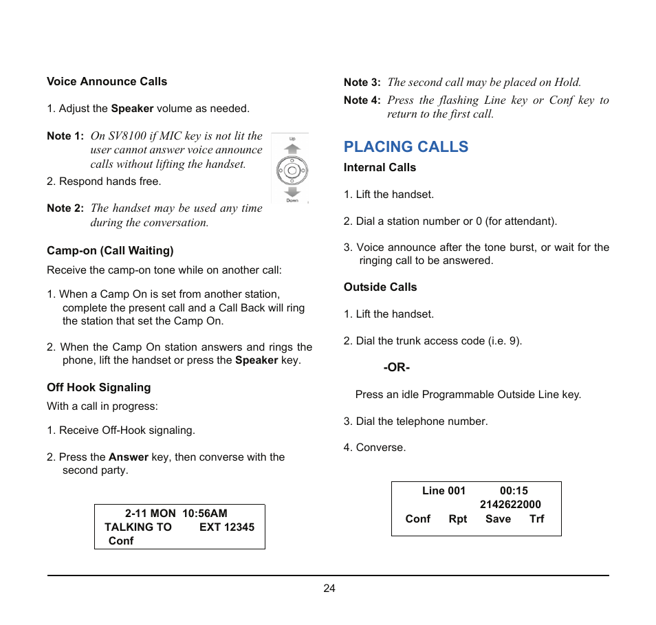 Placing calls | NEC SV8100 User Manual | Page 30 / 69