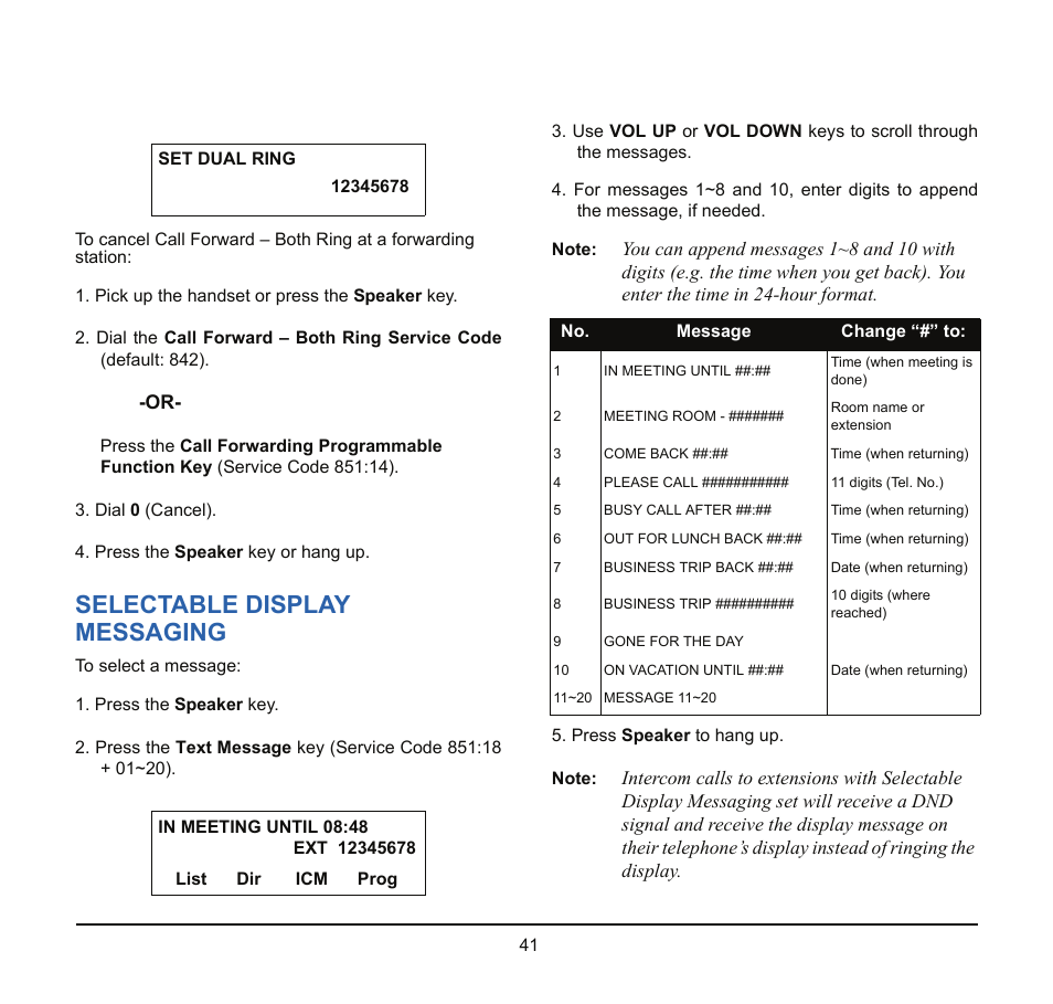 Selectable display messaging | NEC SV8100 User Manual | Page 47 / 69