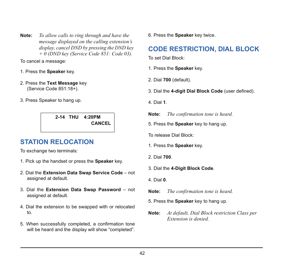 Station relocation, Code restriction, dial block | NEC SV8100 User Manual | Page 48 / 69