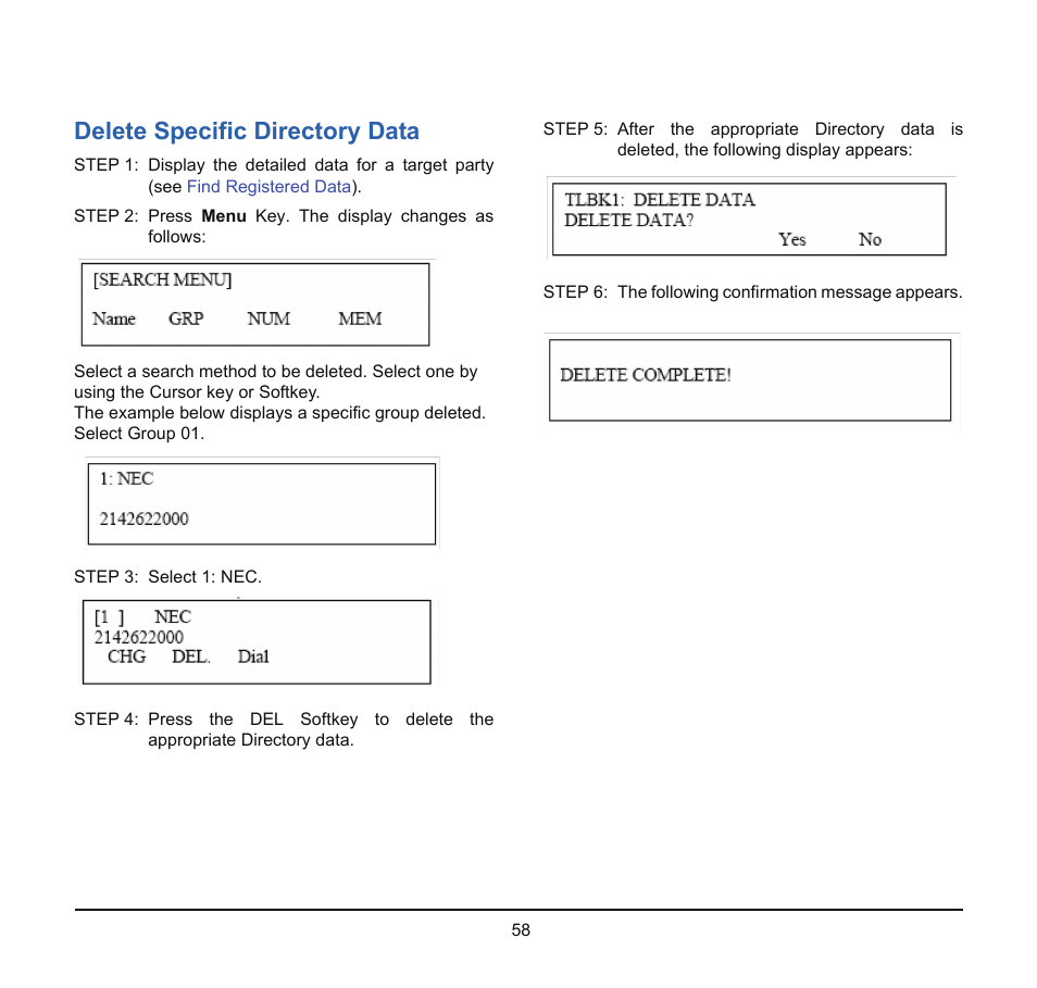 Delete specific directory data | NEC SV8100 User Manual | Page 64 / 69