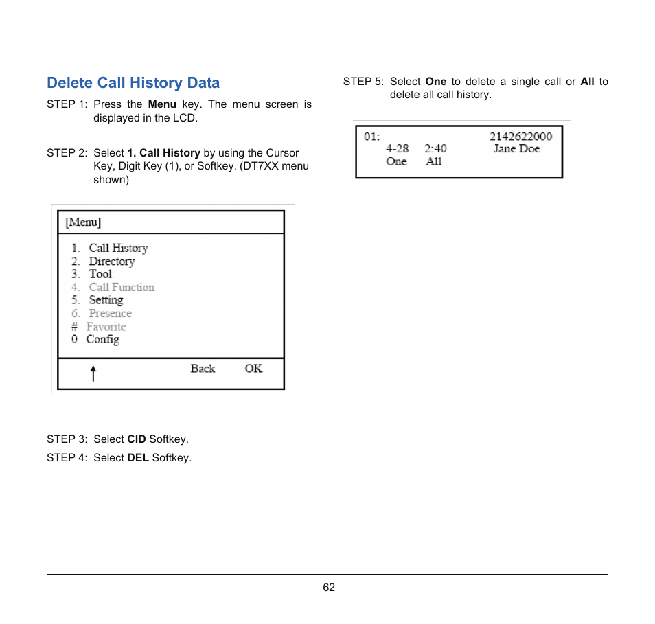 Delete call history data | NEC SV8100 User Manual | Page 68 / 69