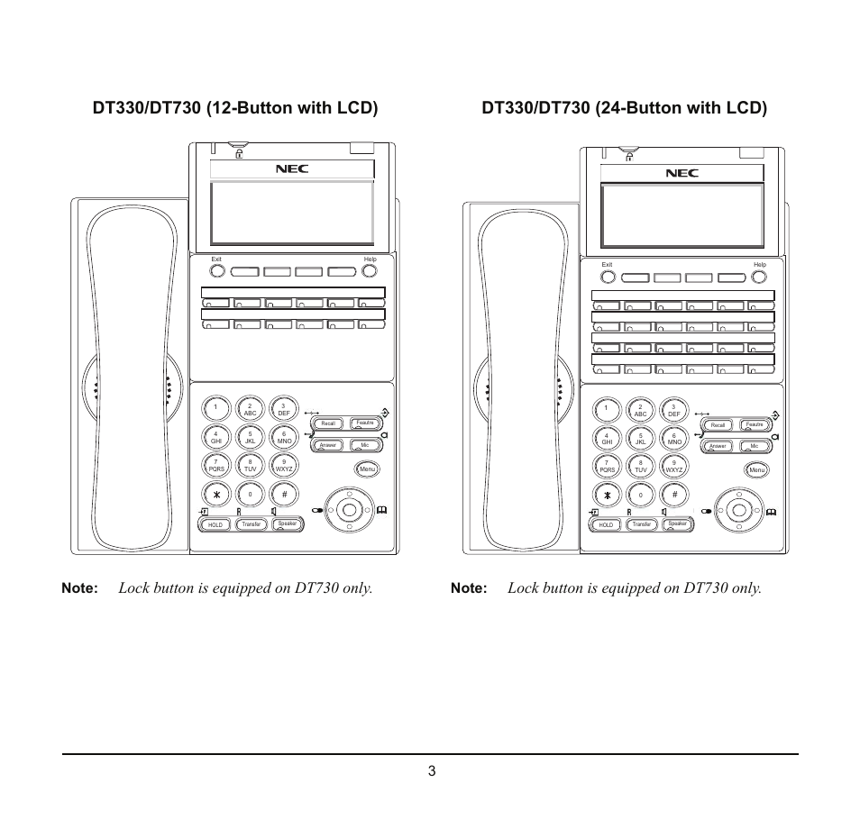 Lock button is equipped on dt730 only | NEC SV8100 User Manual | Page 9 / 69