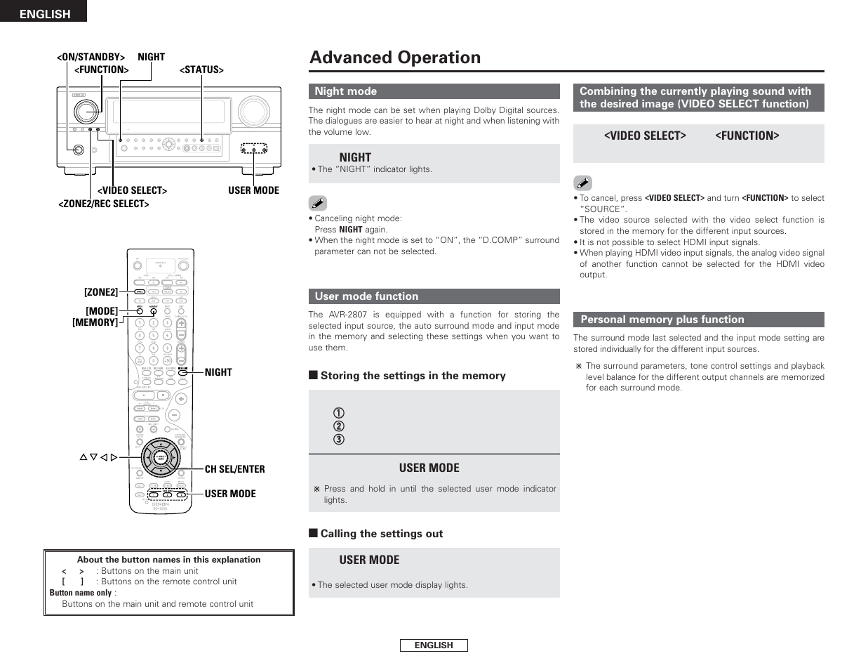 Advanced operation | Denon AVR-2807 User Manual | Page 42 / 88