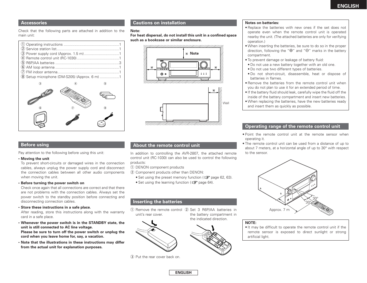 Denon AVR-2807 User Manual | Page 7 / 88