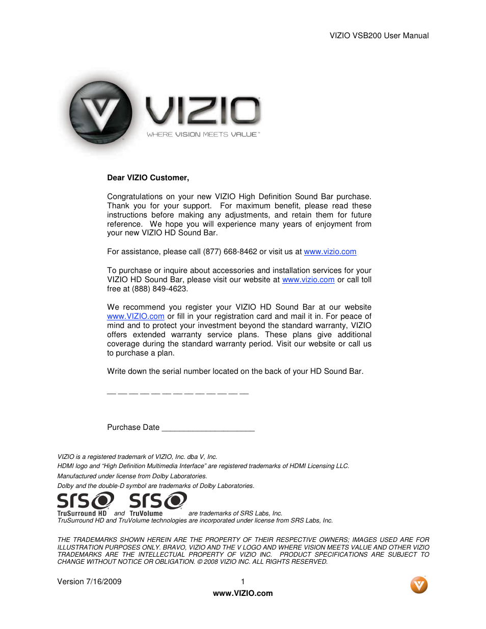 Vizio VSB200 User Manual | 29 pages