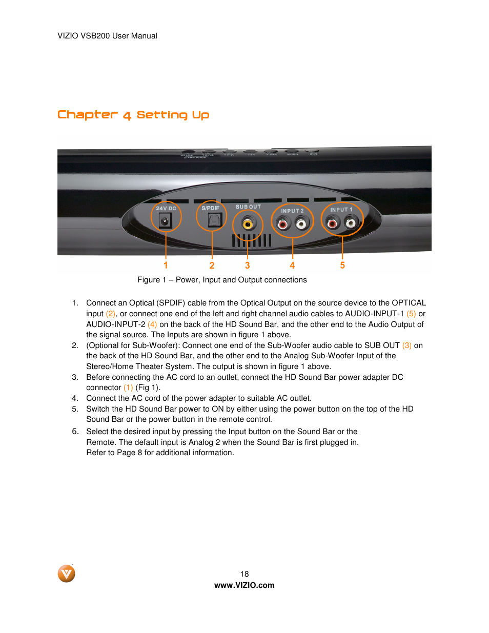Chapter 4, Setting up | Vizio VSB200 User Manual | Page 18 / 29