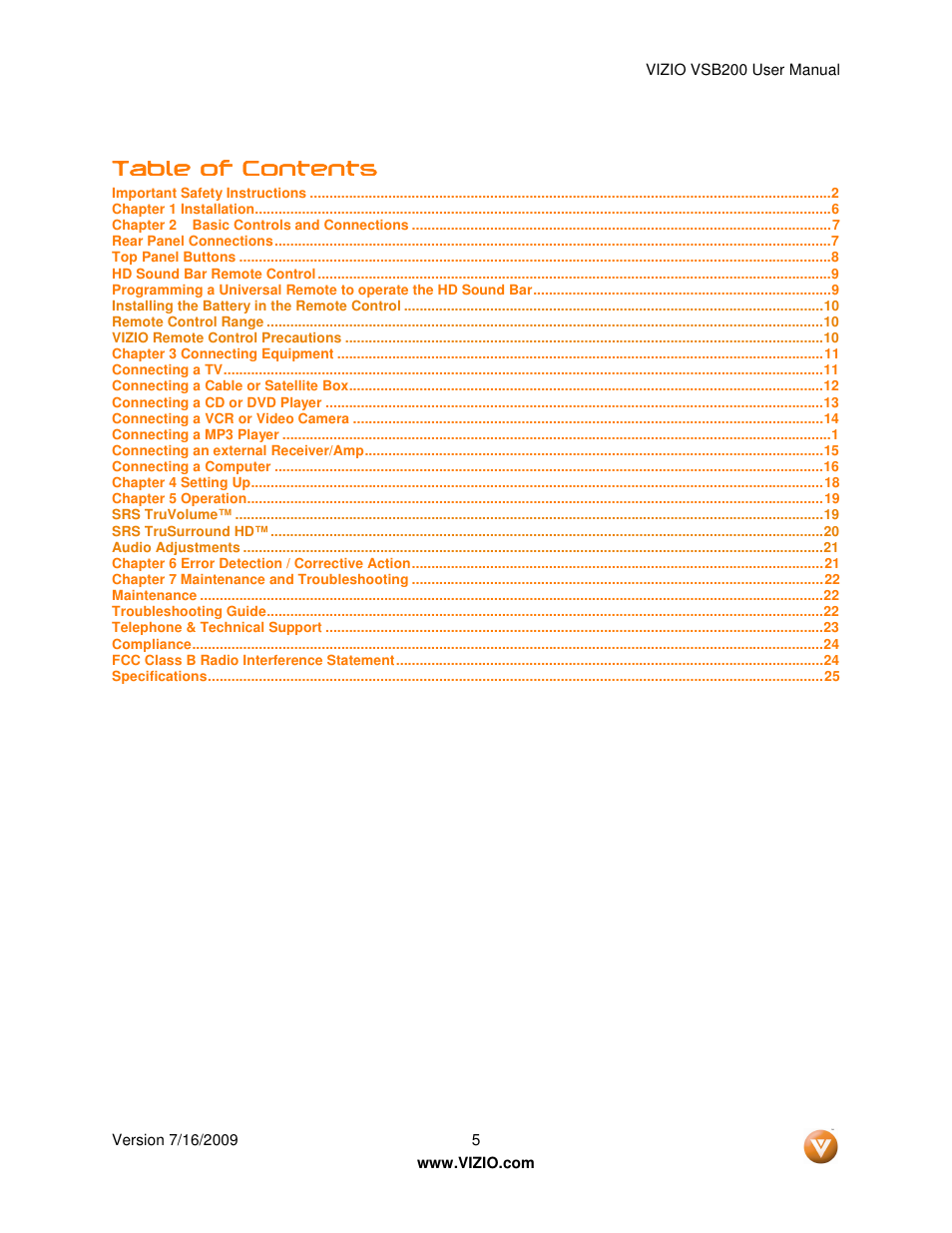 Vizio VSB200 User Manual | Page 5 / 29